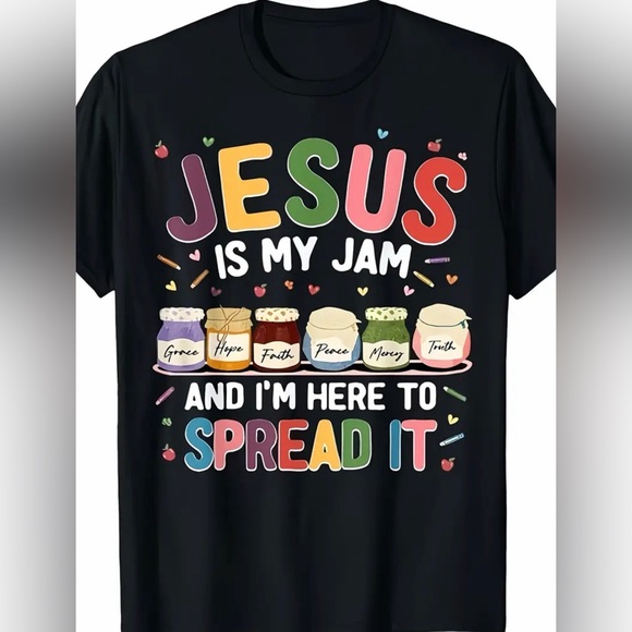 Tops - Black Graphic Unisex T-Shirt Jesus is my Jam Tee Shirt Sz M